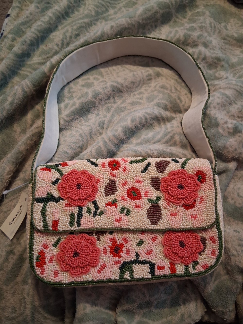 Francesca's Collections Pink Floral Beaded Shoulder Bag - Picture 2 of 7